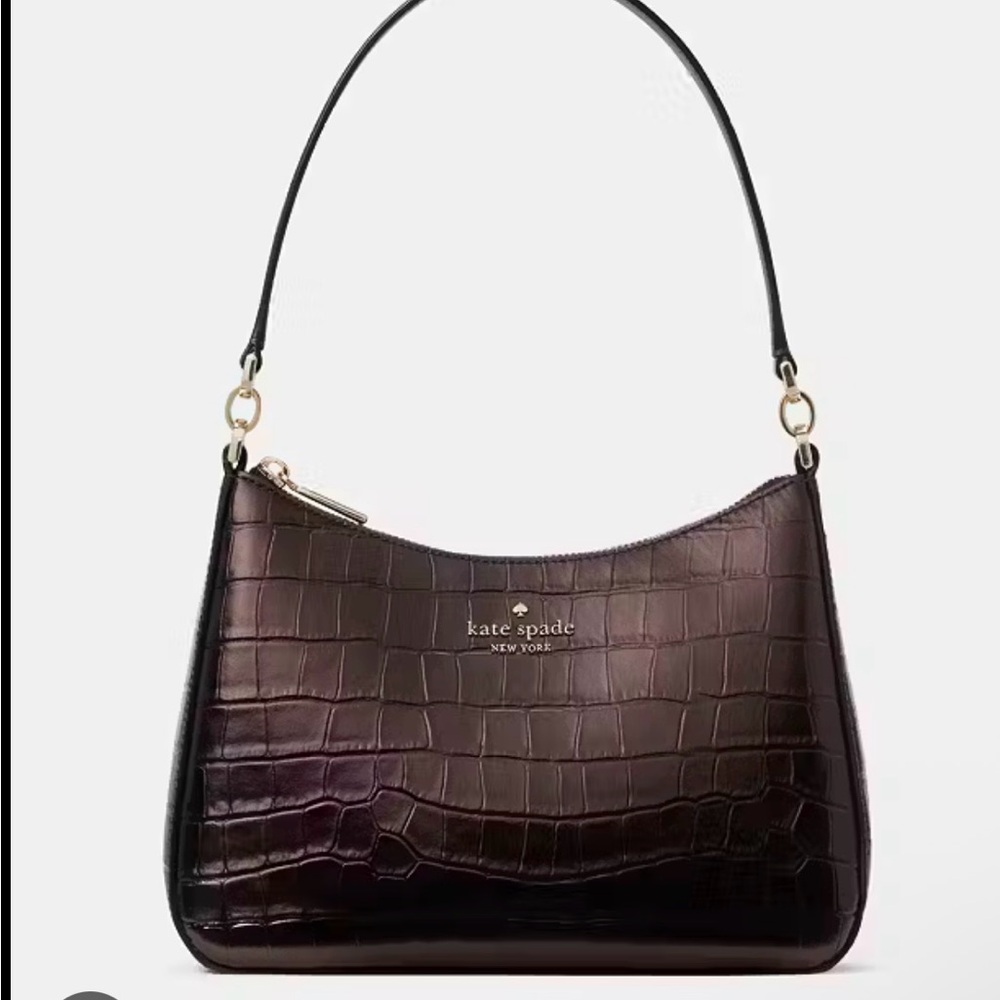 kate spade Croc-Embossed Shoulder Bag in Hot Fudge